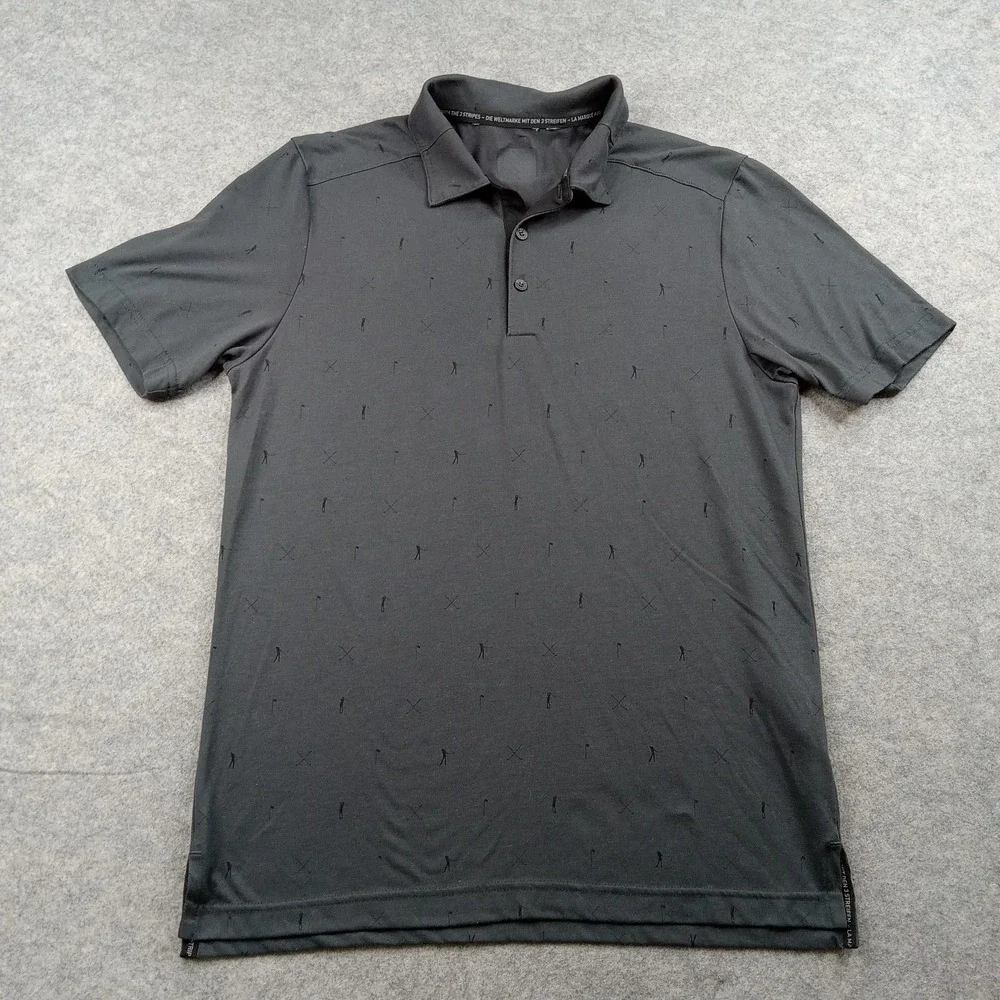 Adidas Polo Shirt Mens Large Black Golf Graphic‎ Performance Stretch Top FL4817
